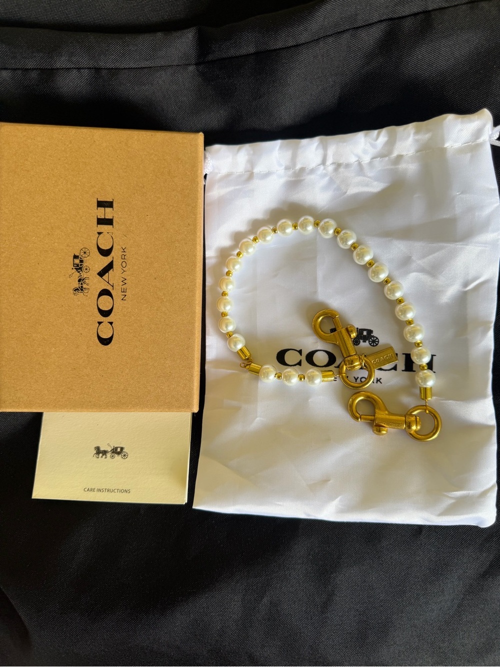AUTHENTIC COACH Gold & Pearl Beaded Bag Chain